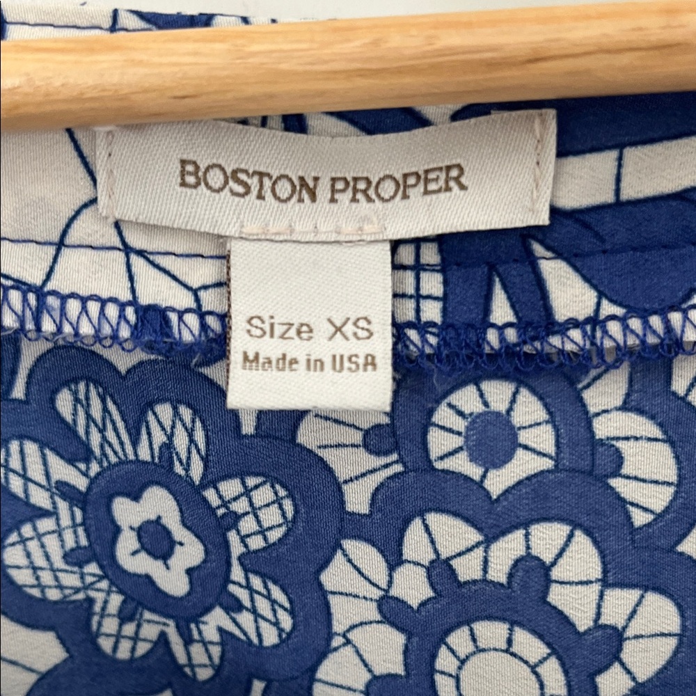 Boston Proper White and Blue Floral Blouse